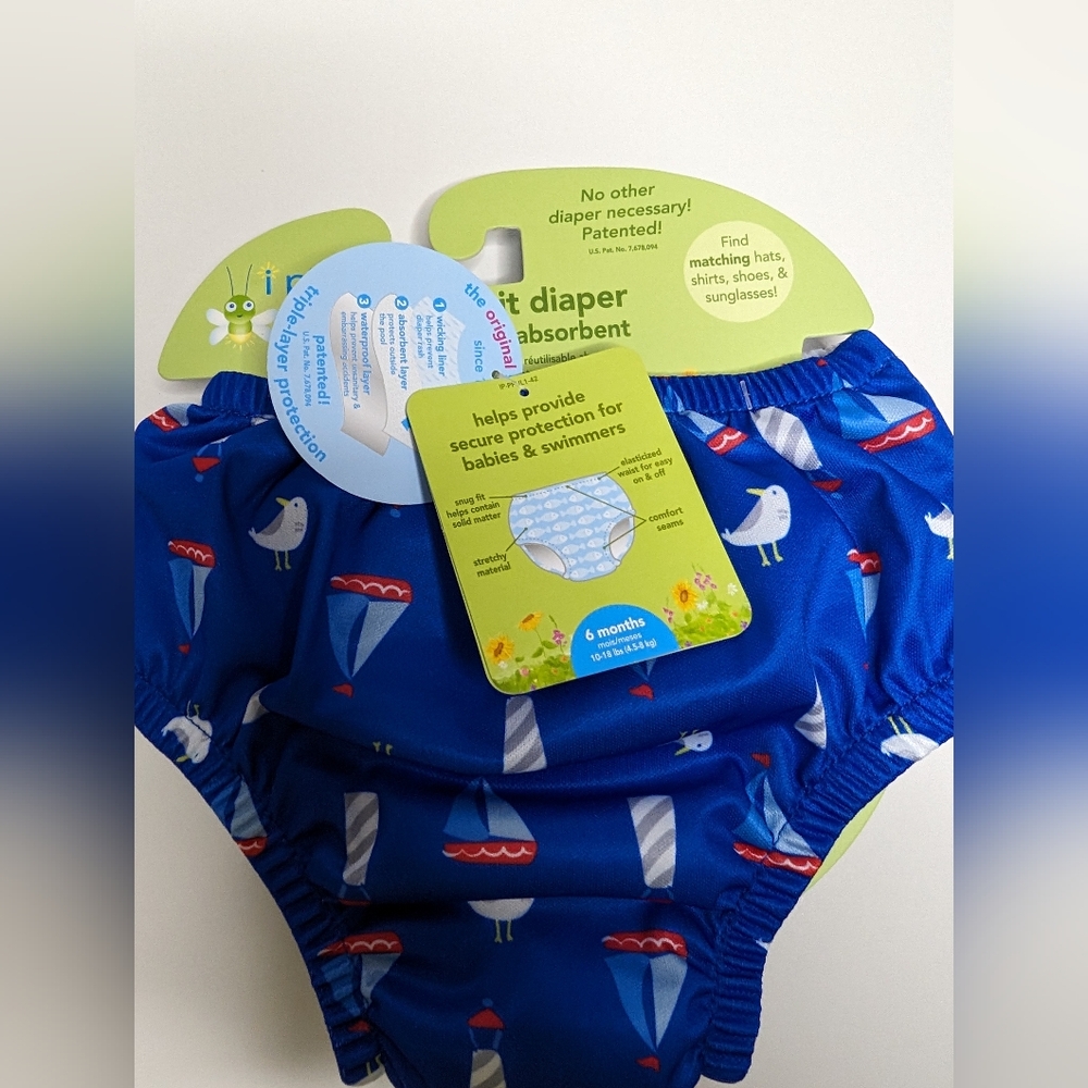 I Play by Green Sprouts Swimsuit Diaper 6 Months (10-18lbs) Reusable Absorbent - Picture 5 of 8
